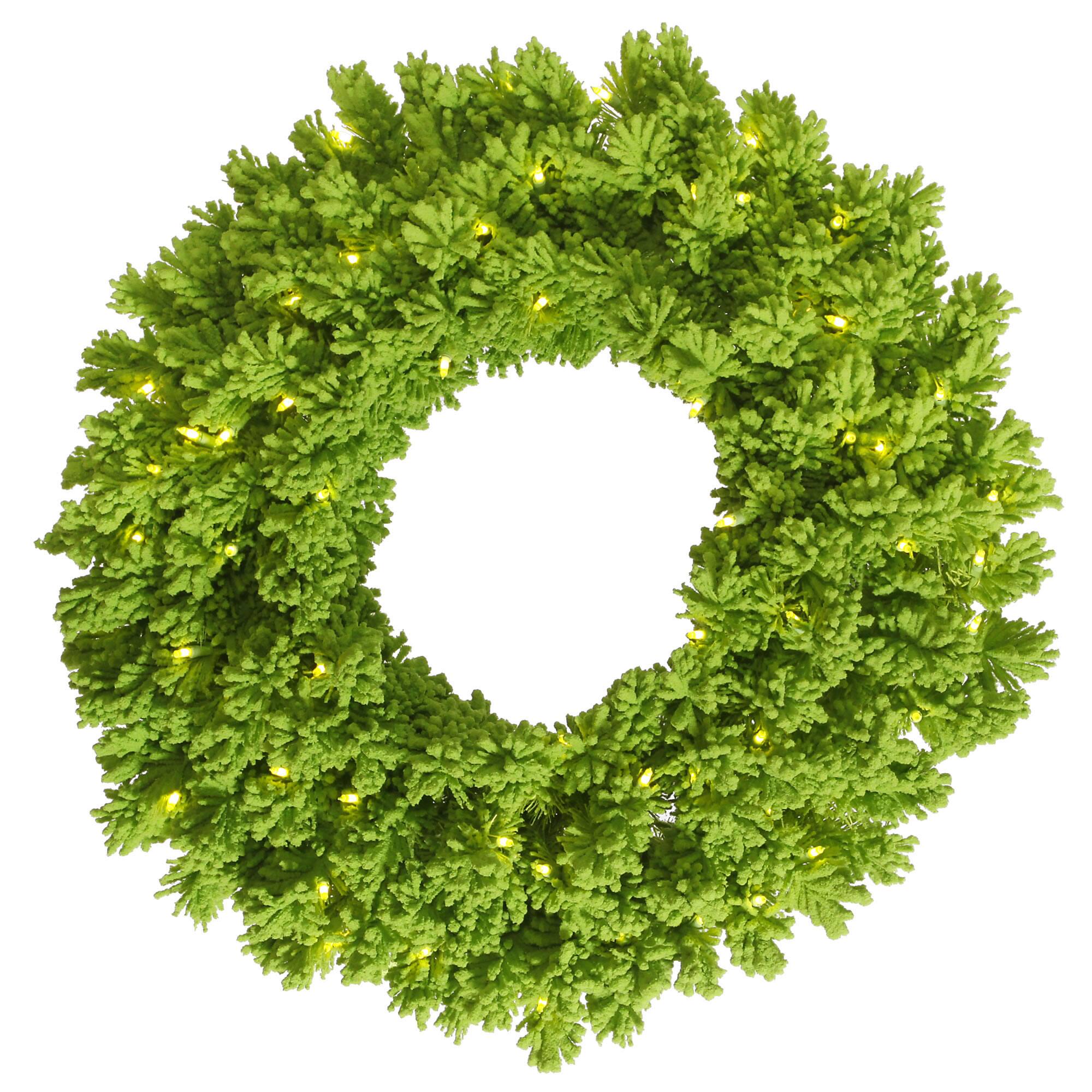 30" Pre-Lit Flocked Lime Fir Artificial Christmas Wreath, Lime Dura-Lit LED Lights